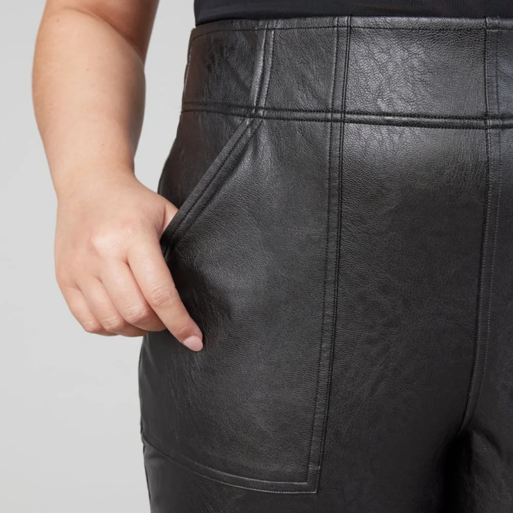 SPANX Leather-Like Joggers in Noir Black